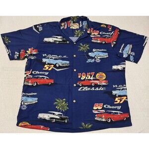 Vintage Paradise Found Hawaiian Shirt Mens XL Blue Corvette Chevy Vintage 80’s